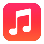 The Apple Music logo which features a two music notes called quavers joined together in white, against a red to orange gradient background
